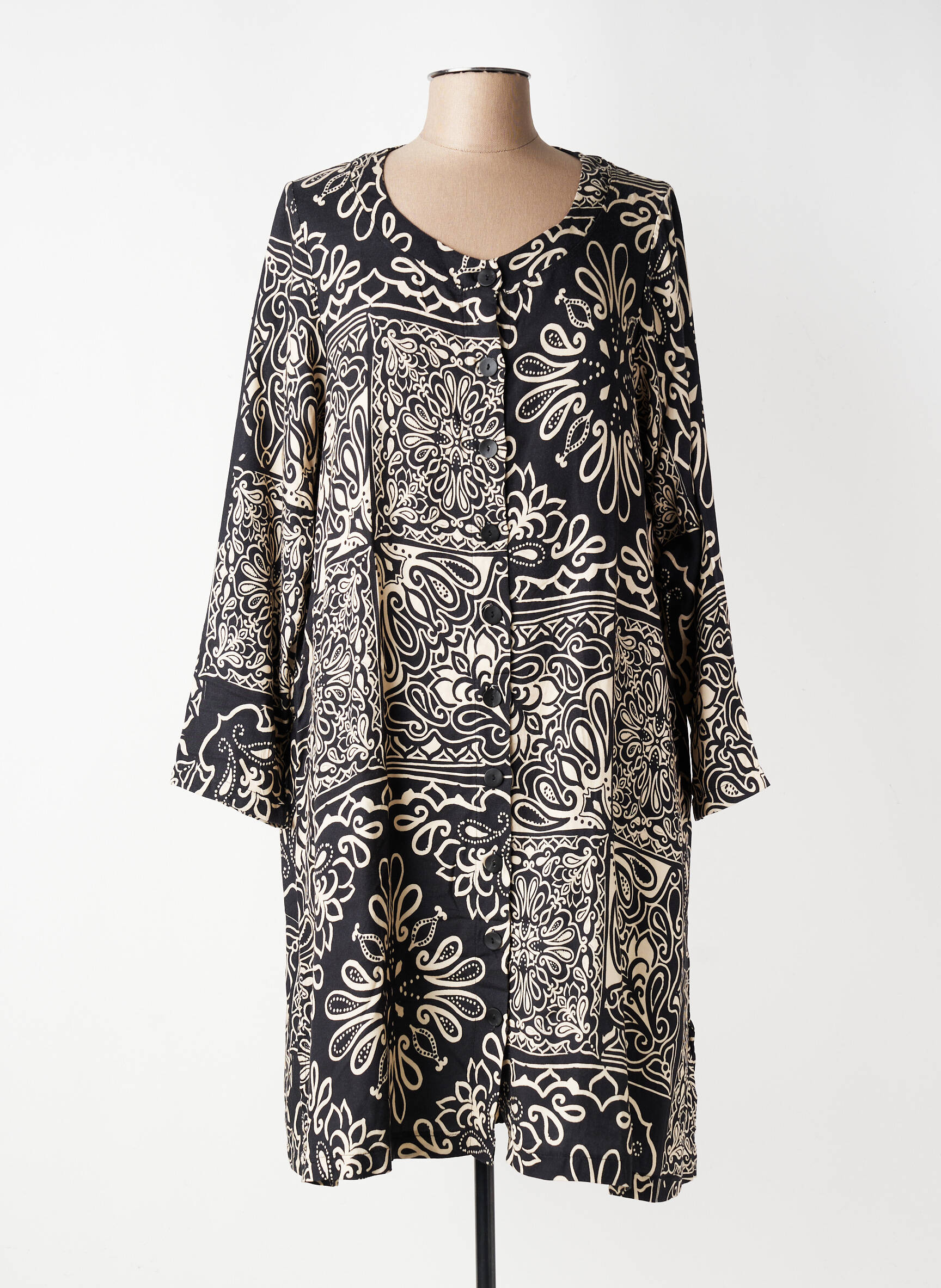 Robe mi-longue imprimé fantaisie manches longues noir G!OZE femme