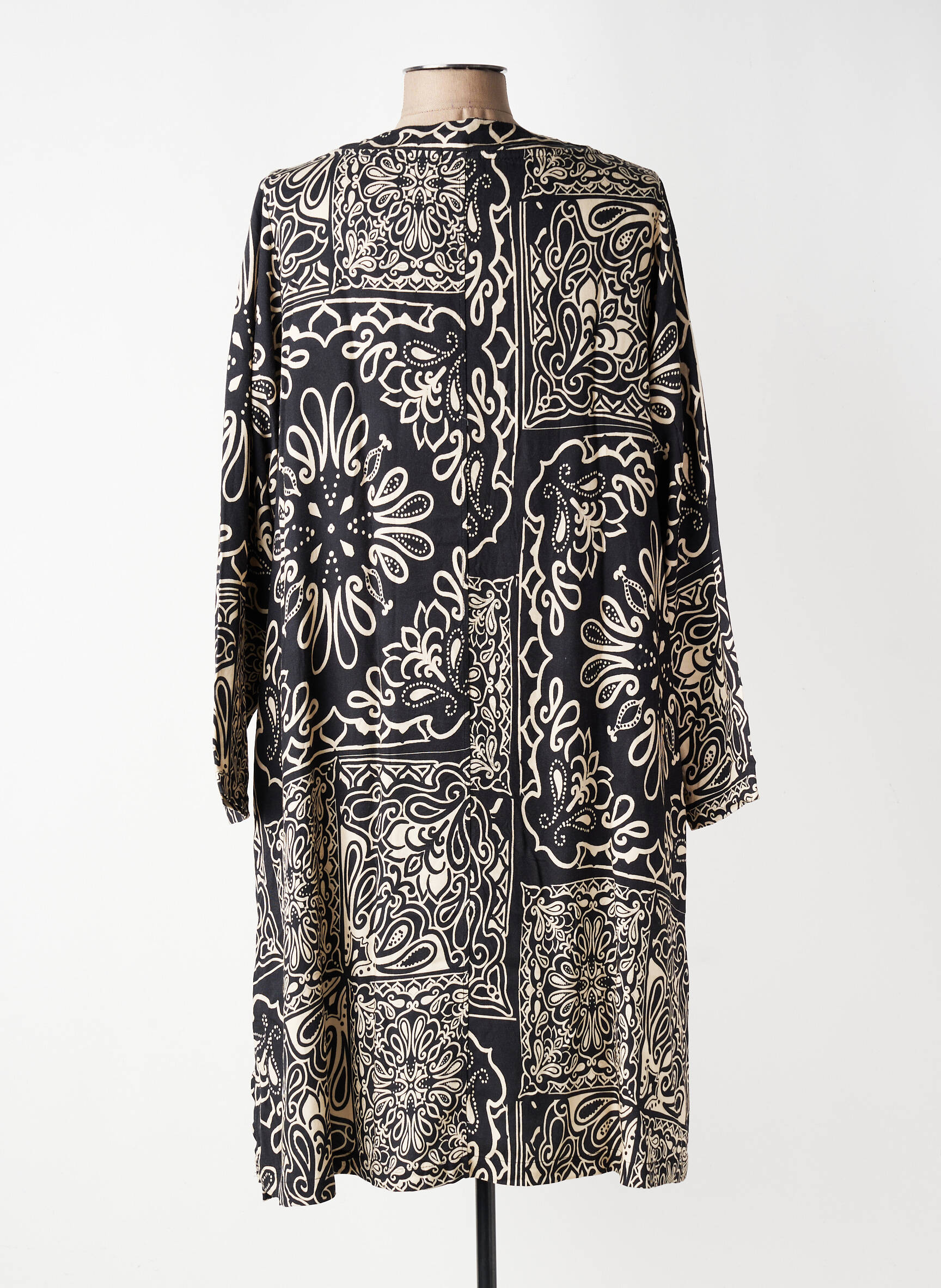 Robe mi-longue imprimé fantaisie manches longues noir G!OZE femme