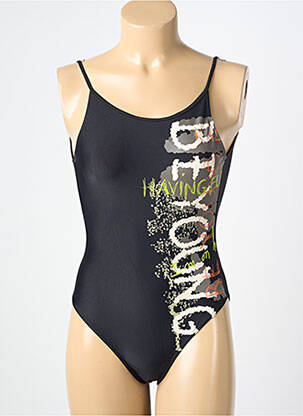 Maillot de bain 1 pièce effet matière satinée noir KALAÏS femme