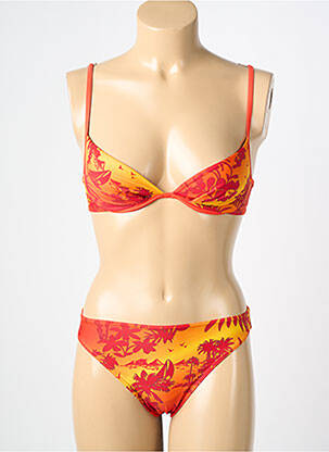 Maillot de bain 2 pièces stretch haut triangles orange KALAÏS femme