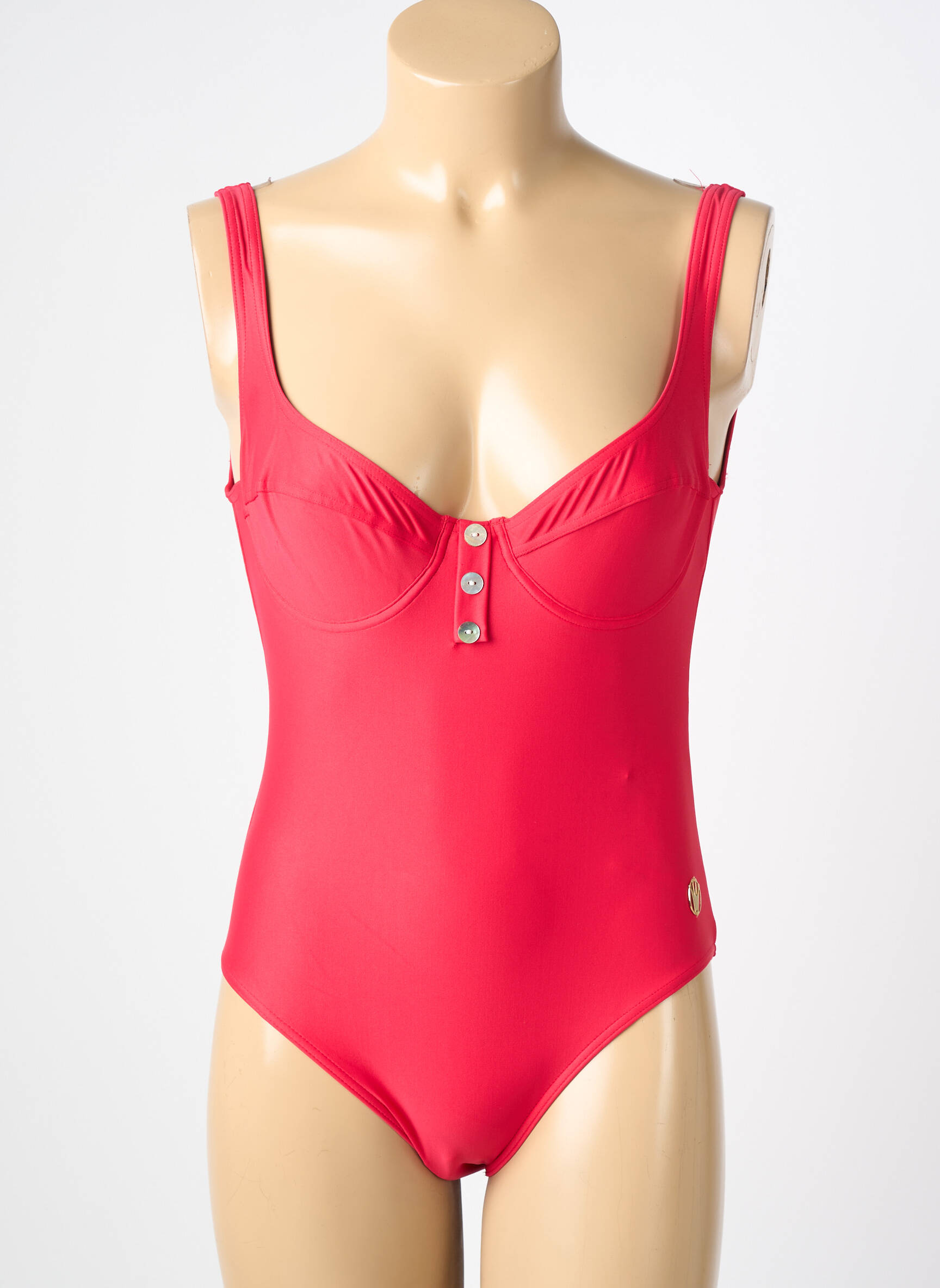 Maillot de bain 1 pièce effet matière satinée haut soutien-gorge emboitant rouge TRIUMPH femme