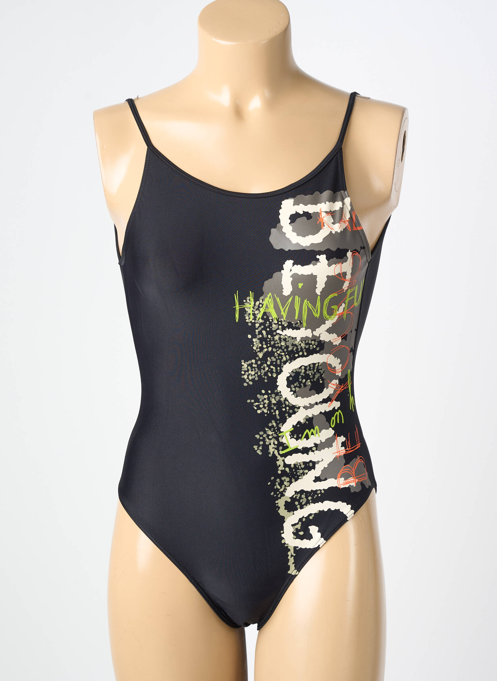 Maillot de bain 1 pièce effet matière satinée noir KALAÏS femme
