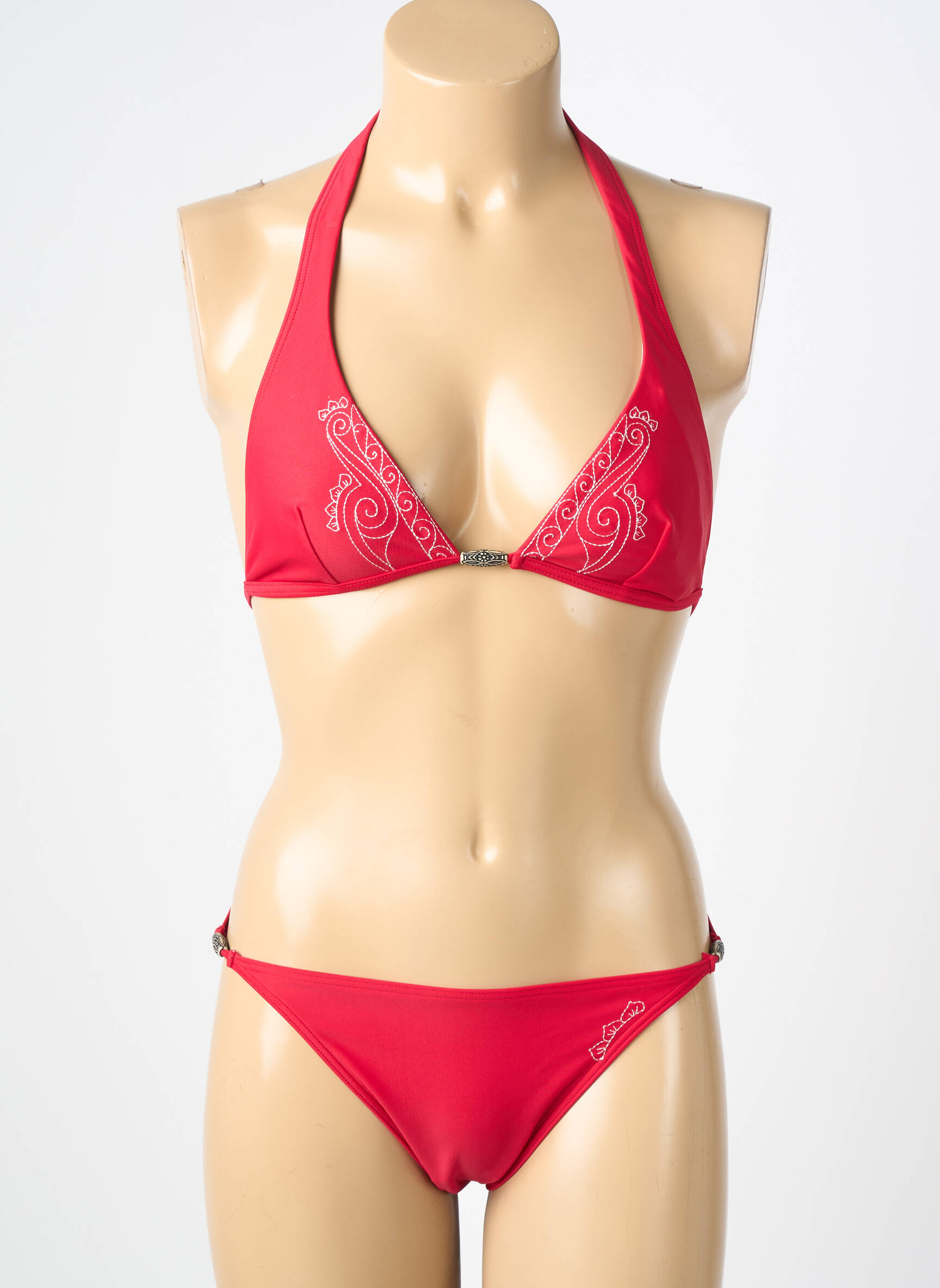 Maillot de bain 2 pièces stretch haut triangles rouge KALAÏS femme