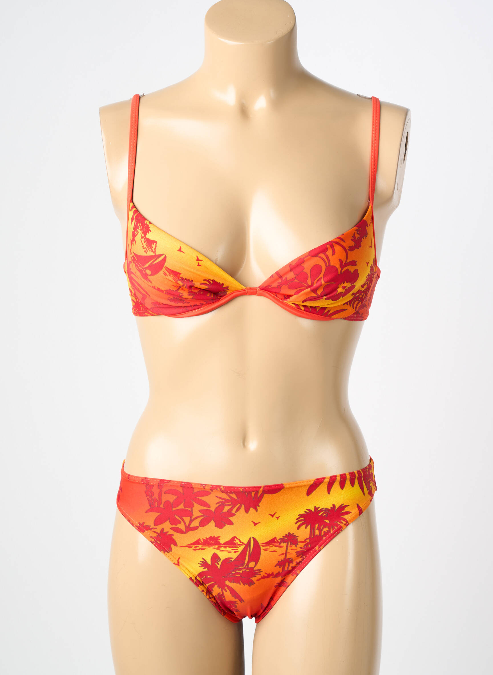 Maillot de bain 2 pièces stretch haut triangles orange KALAÏS femme