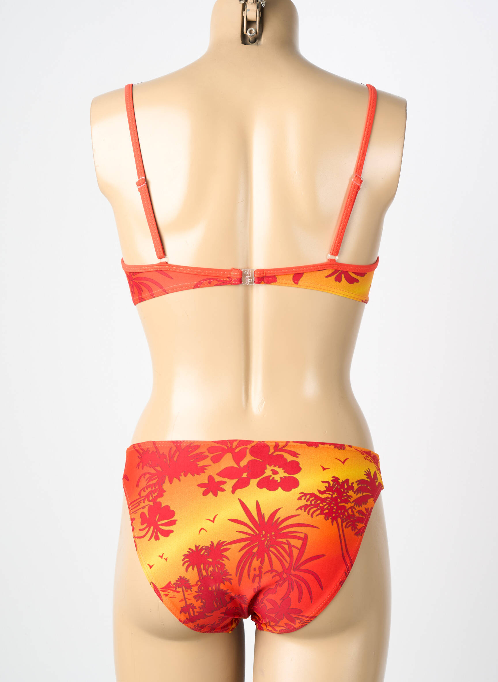 Maillot de bain 2 pièces stretch haut triangles orange KALAÏS femme