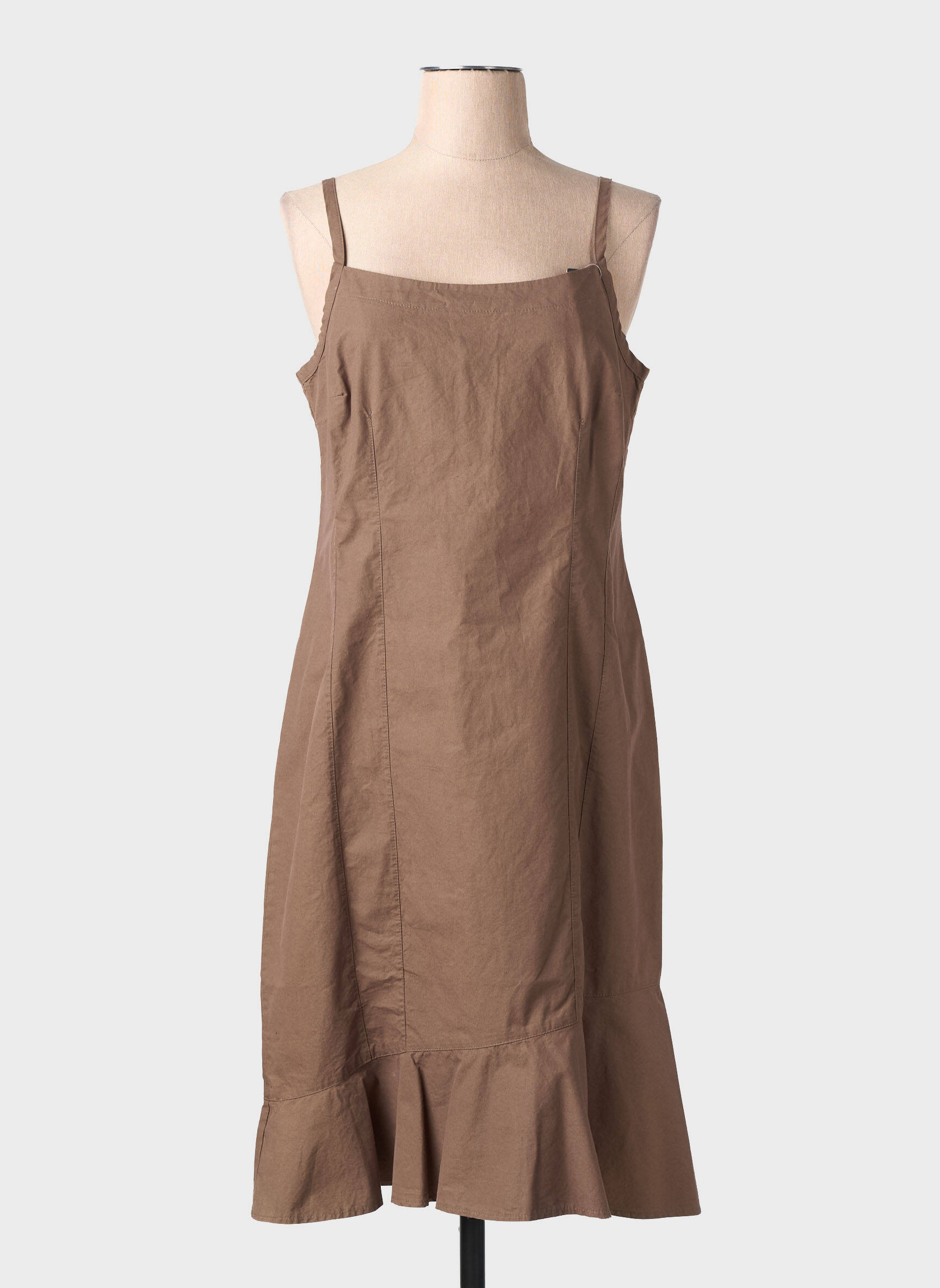 Robe courte coupe évasée fines bretelles marron LUCCHINI femme