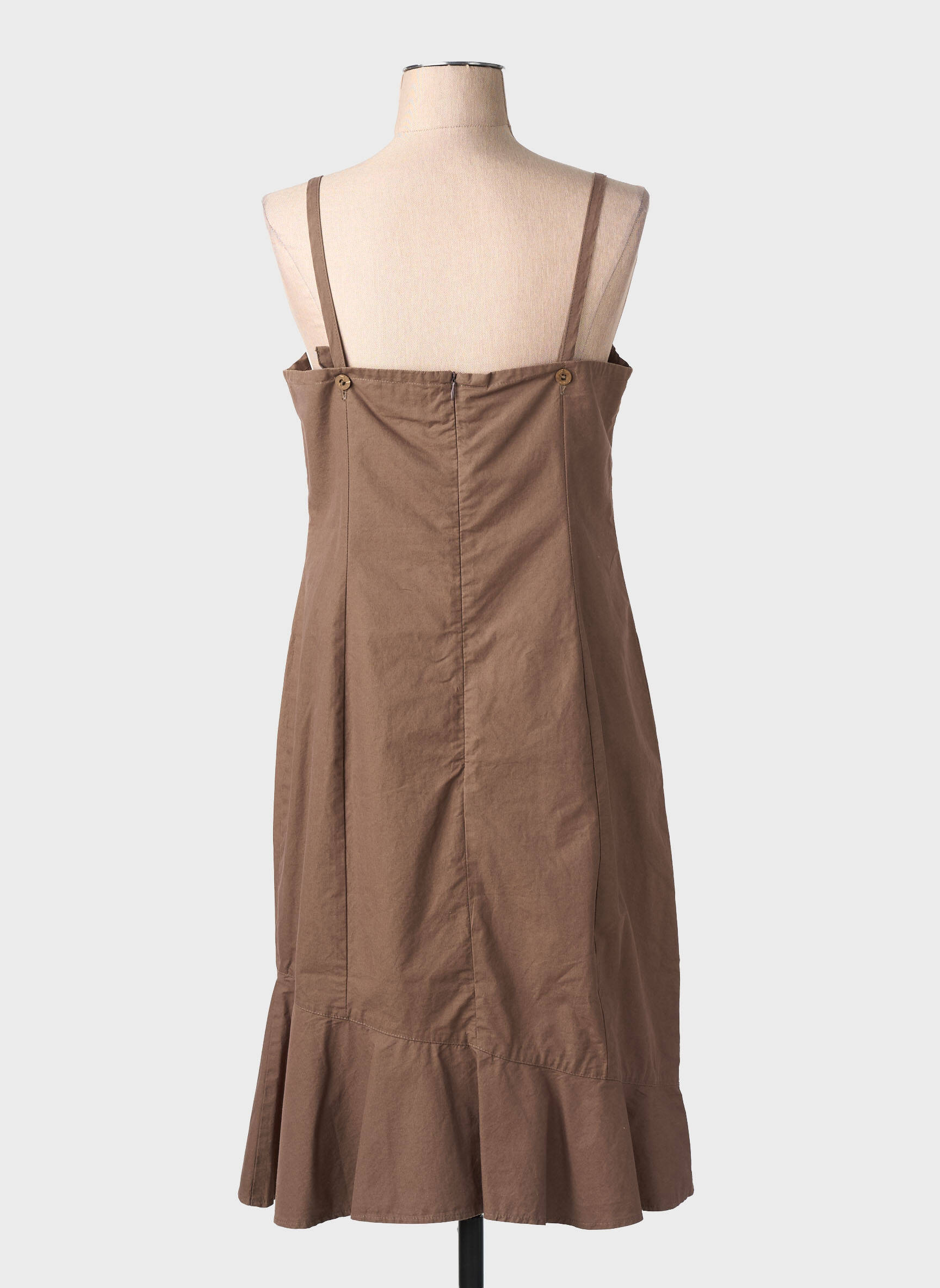 Robe courte coupe évasée fines bretelles marron LUCCHINI femme