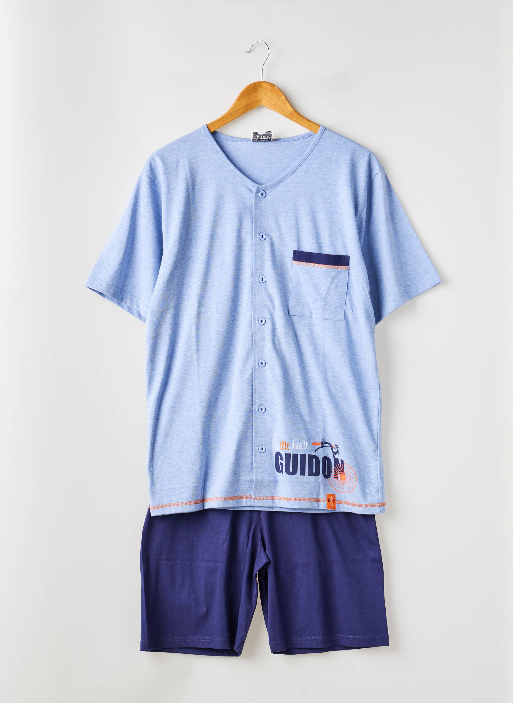 Pyjashort col v bleu ROSE POMME homme