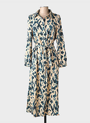 Robe longue imprimé fantaisie manches longues beige AKOZ DE TOI femme