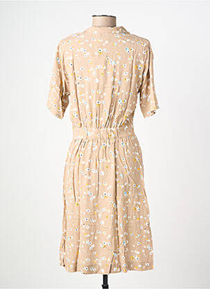 Robe mi-longue imprimé fantaisie manches courtes beige ICHI femme