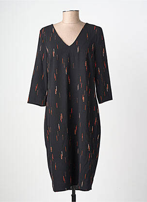 Robe mi-longue imprimé fantaisie manches longues noir ICHI femme