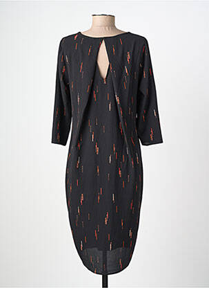 Robe mi-longue imprimé fantaisie manches longues noir ICHI femme