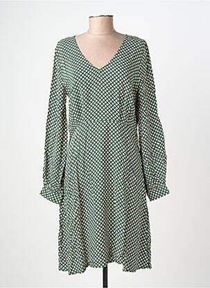 Robe courte coupe évasée manches longues vert ICHI femme