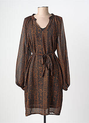 Robe courte manches longues manches longues marron ICHI femme