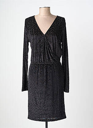 Robe mi-longue manches longues manches longues noir ICHI femme