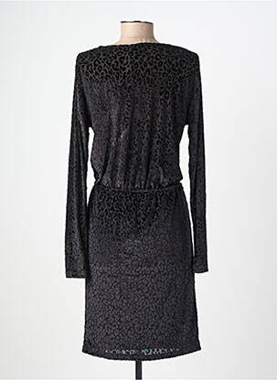 Robe mi-longue manches longues manches longues noir ICHI femme