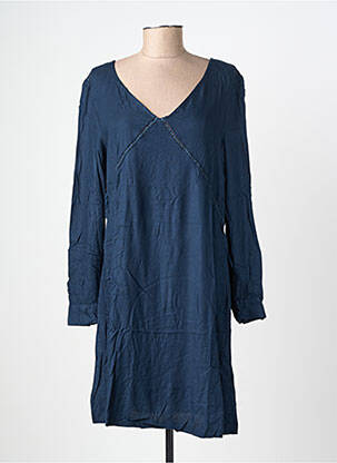 Robe mi-longue manches longues manches longues bleu ICHI femme