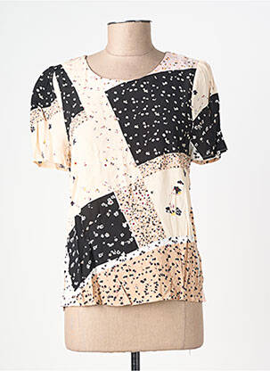Top imprimé fantaisie manches courtes noir ICHI femme