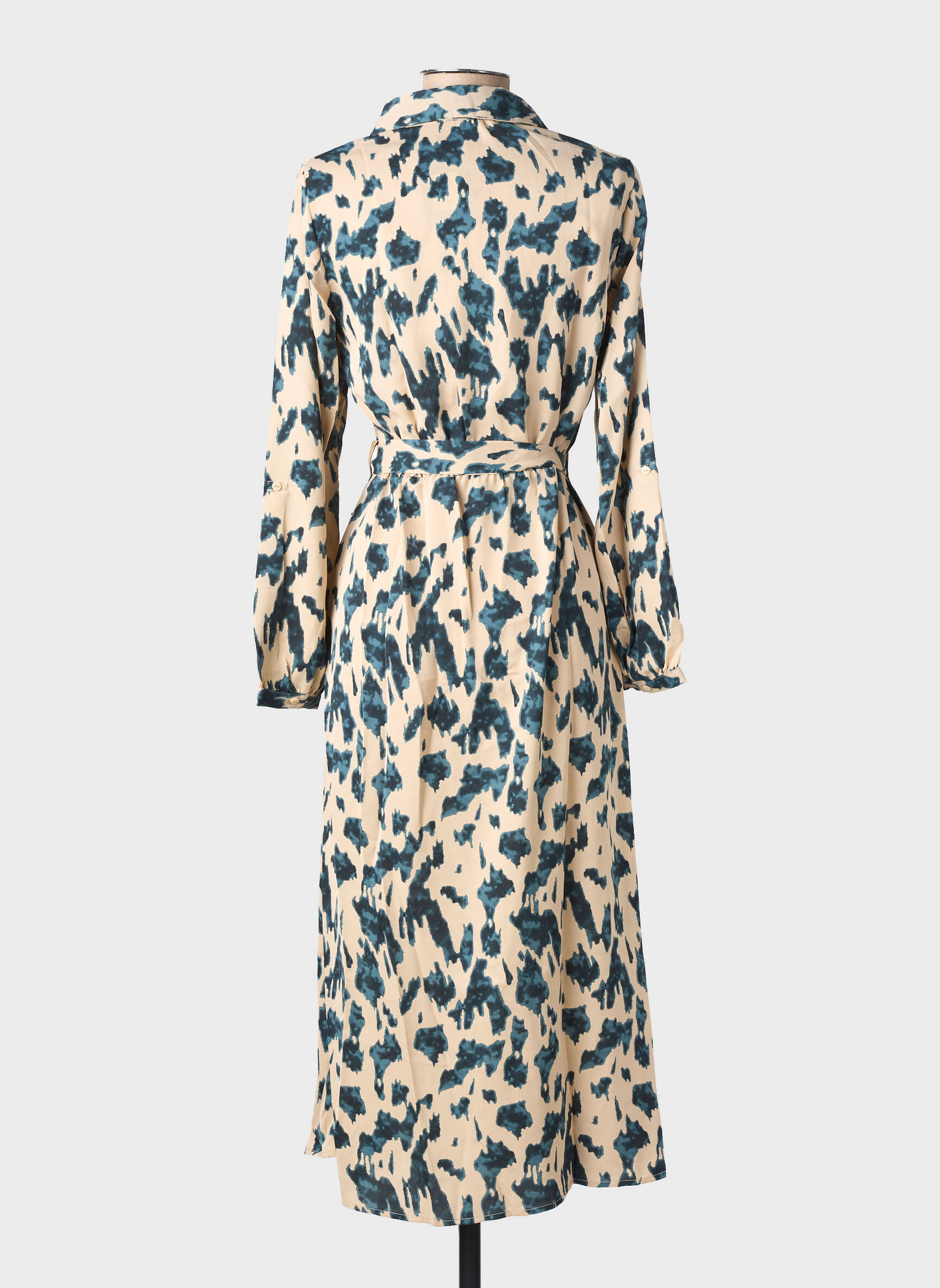 Robe longue imprimé fantaisie manches longues beige AKOZ DE TOI femme