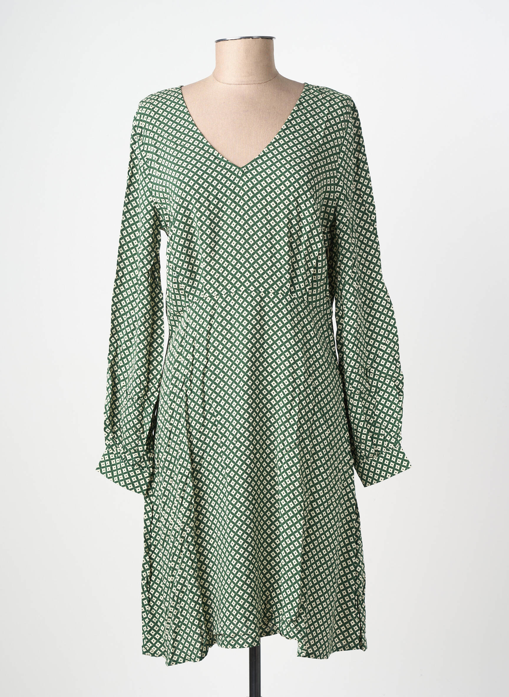 Robe courte coupe évasée manches longues vert ICHI femme