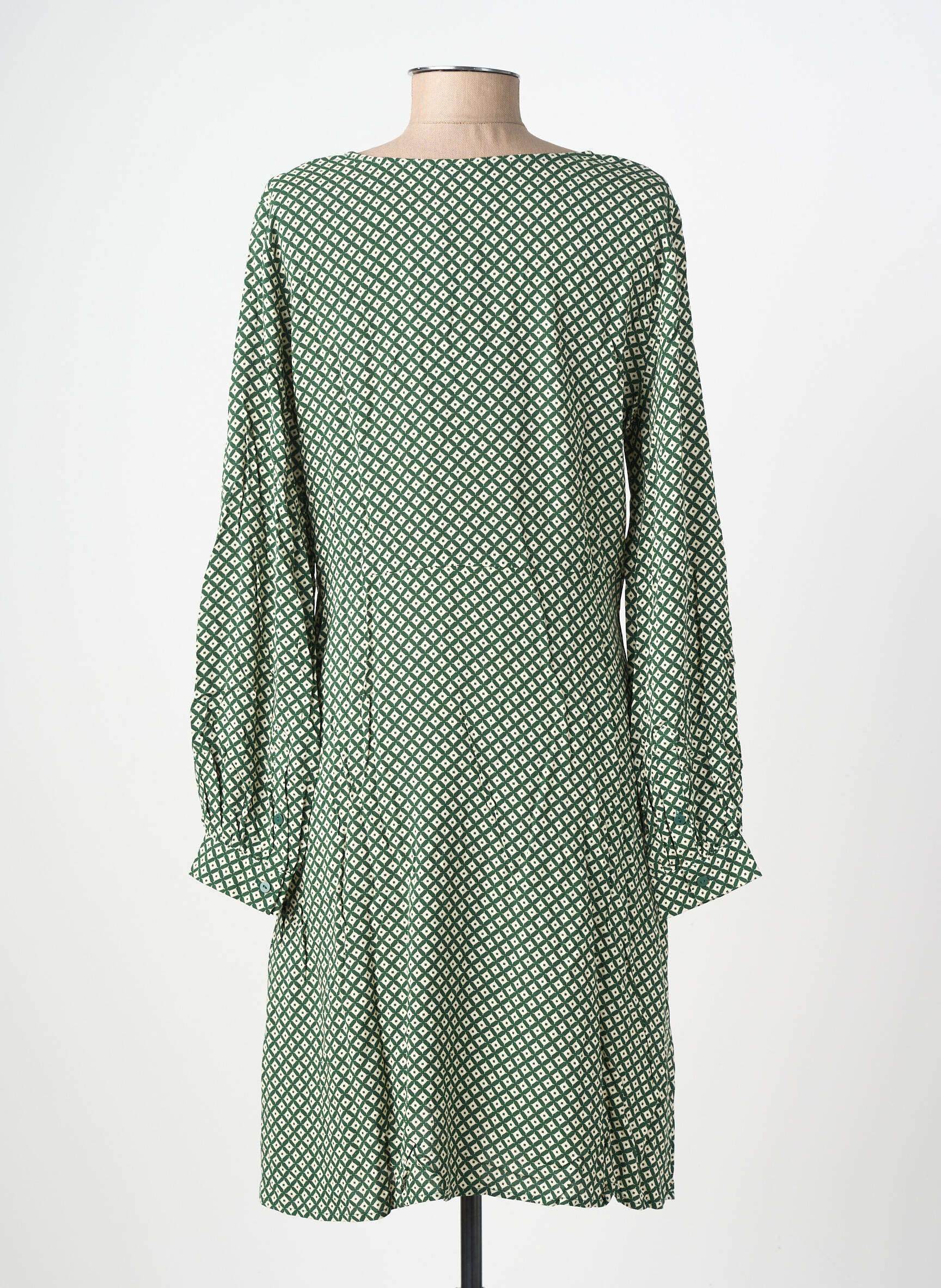 Robe courte coupe évasée manches longues vert ICHI femme
