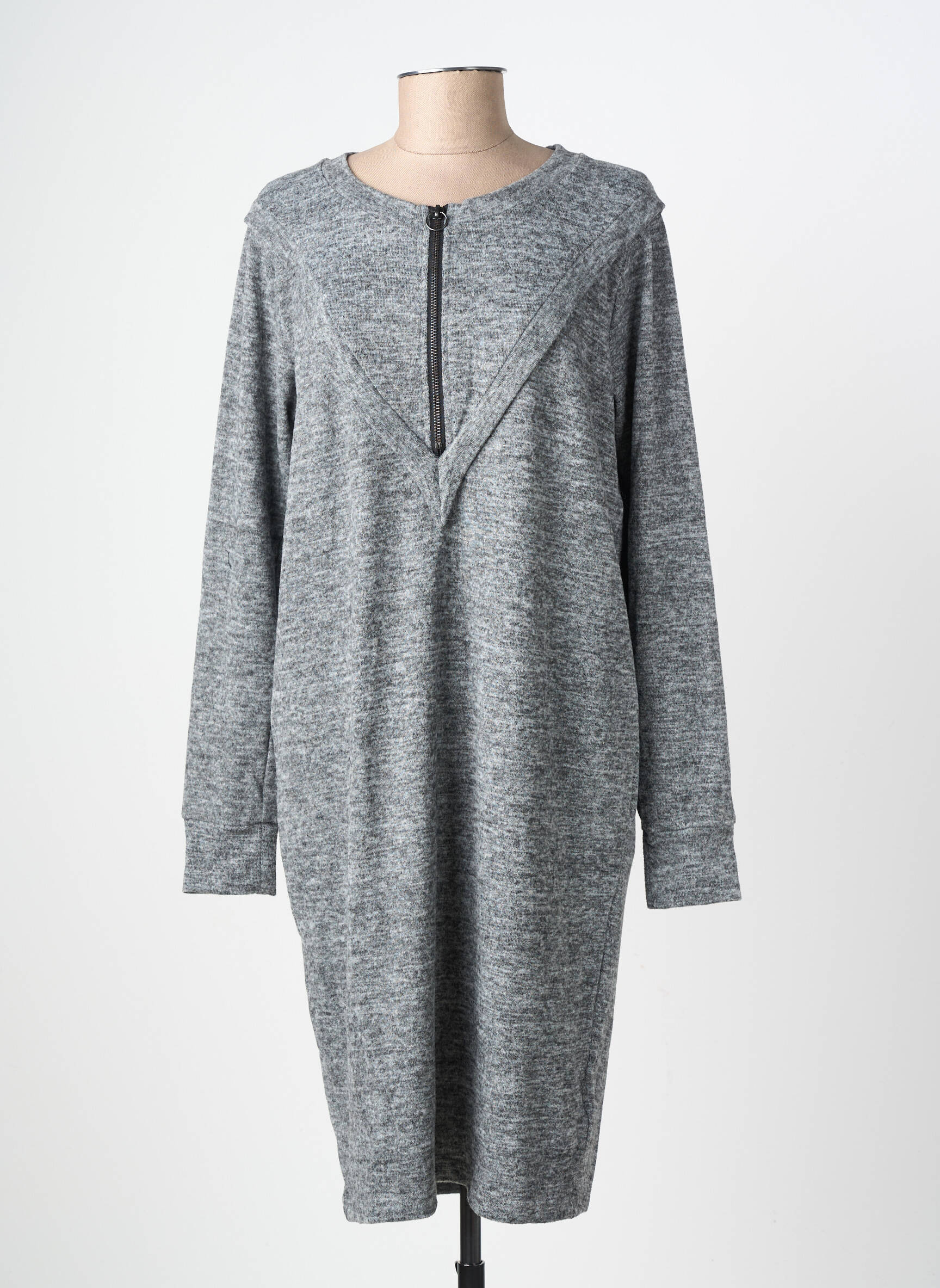 Robe pull coupe droite manches longues gris ICHI femme