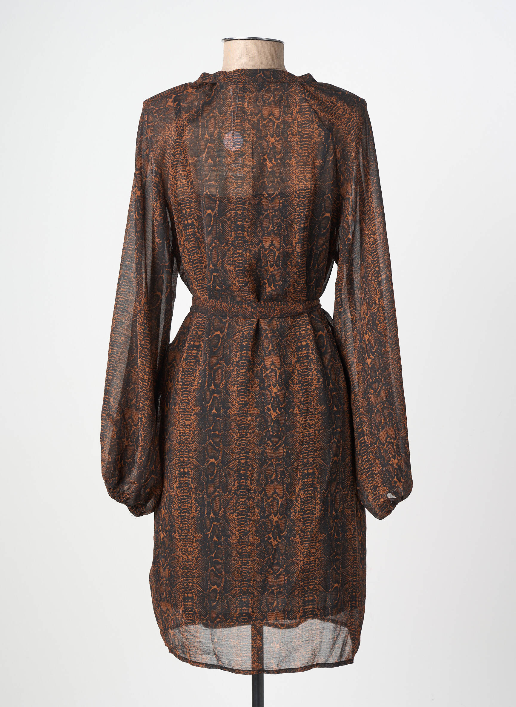 Robe courte manches longues manches longues marron ICHI femme