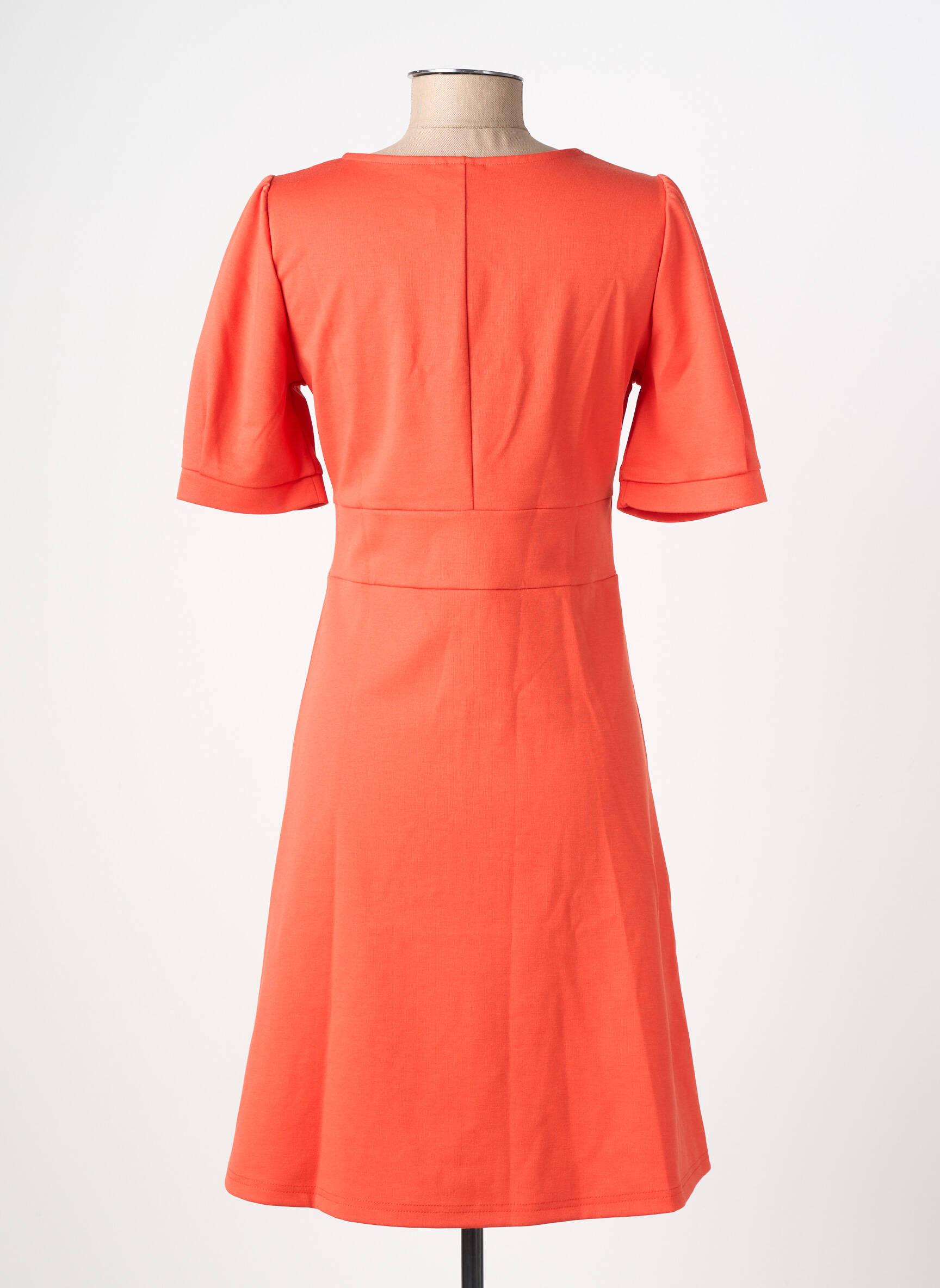 Robe mi-longue manches courtes manches courtes orange ICHI femme