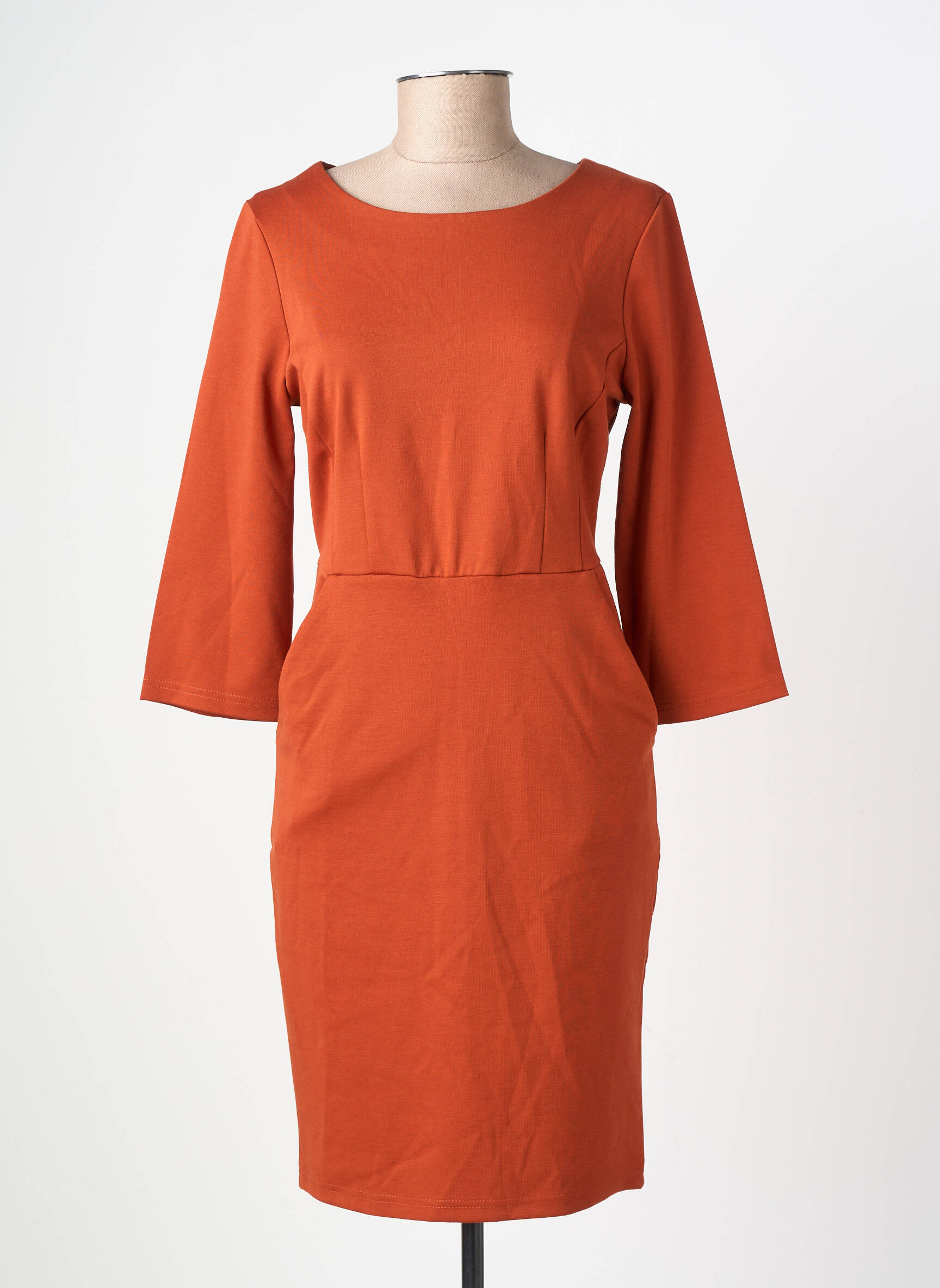 Robe mi-longue manches 3/4 manches 3/4 orange ICHI femme