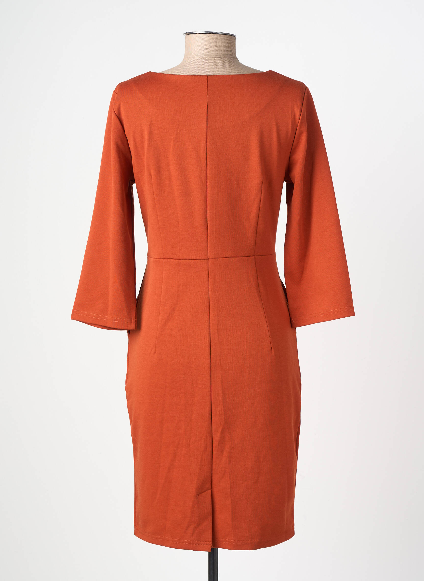 Robe mi-longue manches 3/4 manches 3/4 orange ICHI femme