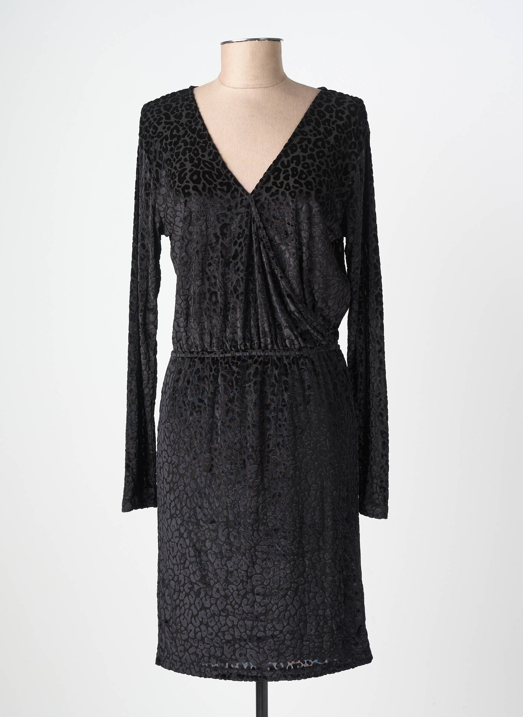 Robe mi-longue manches longues manches longues noir ICHI femme