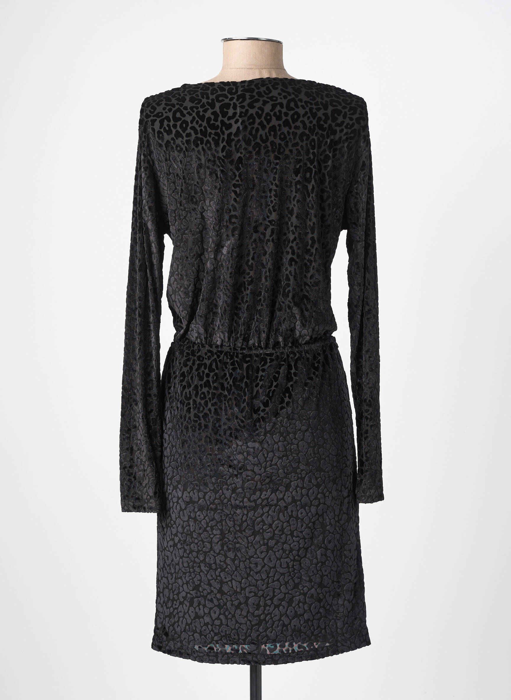 Robe mi-longue manches longues manches longues noir ICHI femme