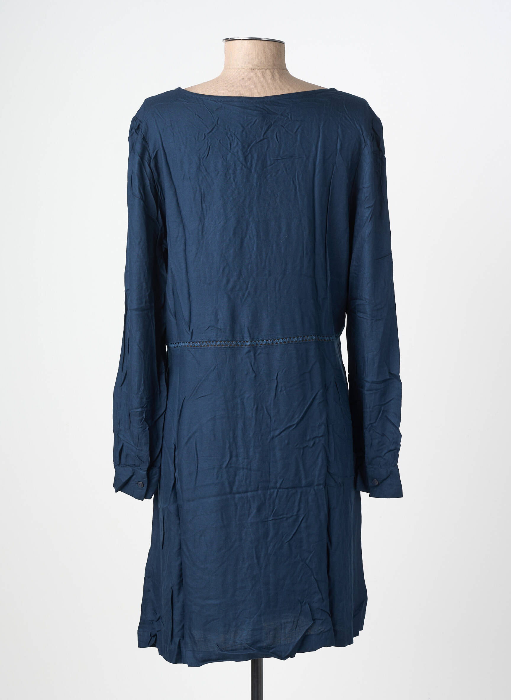 Robe mi-longue manches longues manches longues bleu ICHI femme