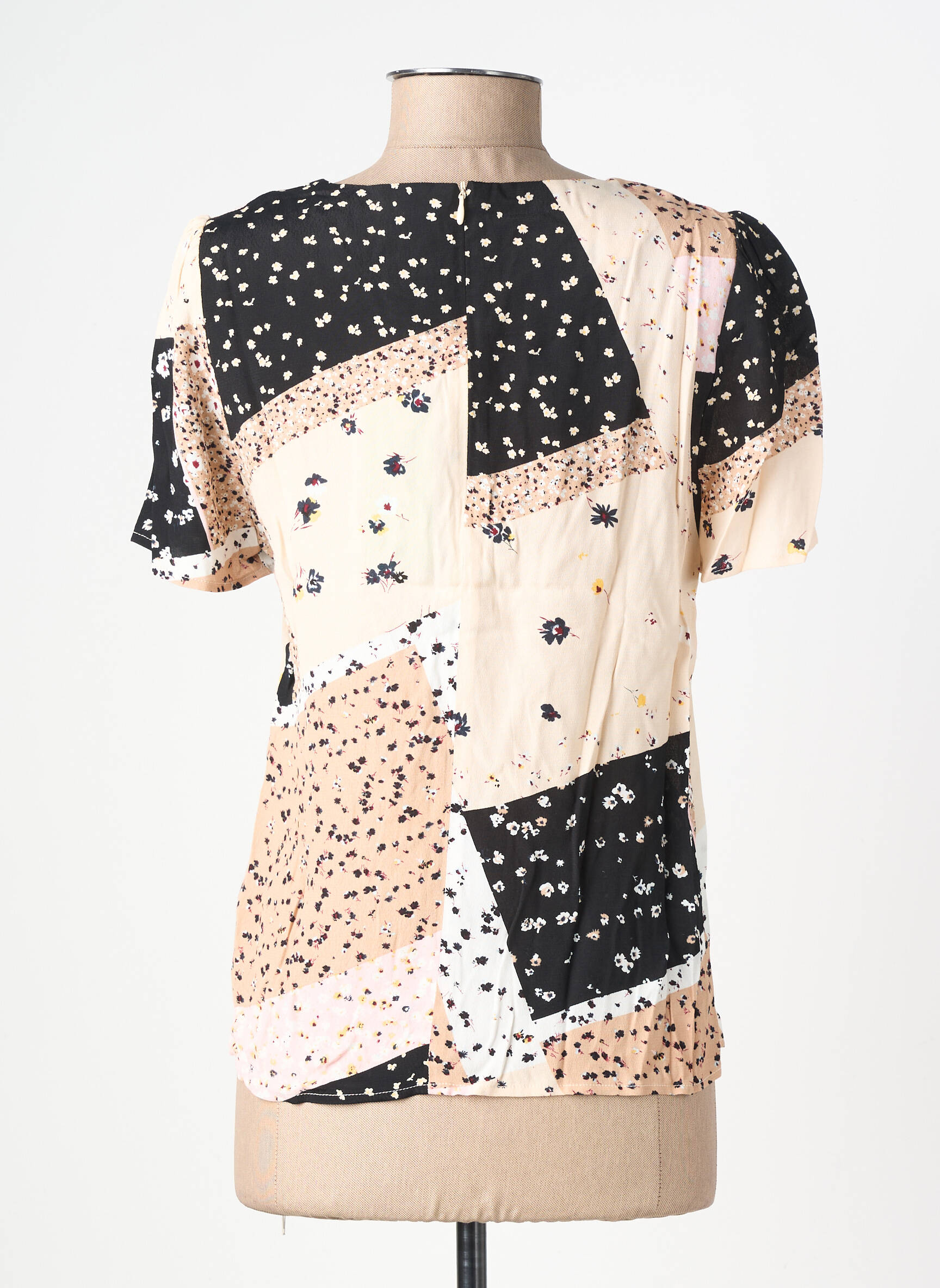 Top imprimé fantaisie manches courtes noir ICHI femme