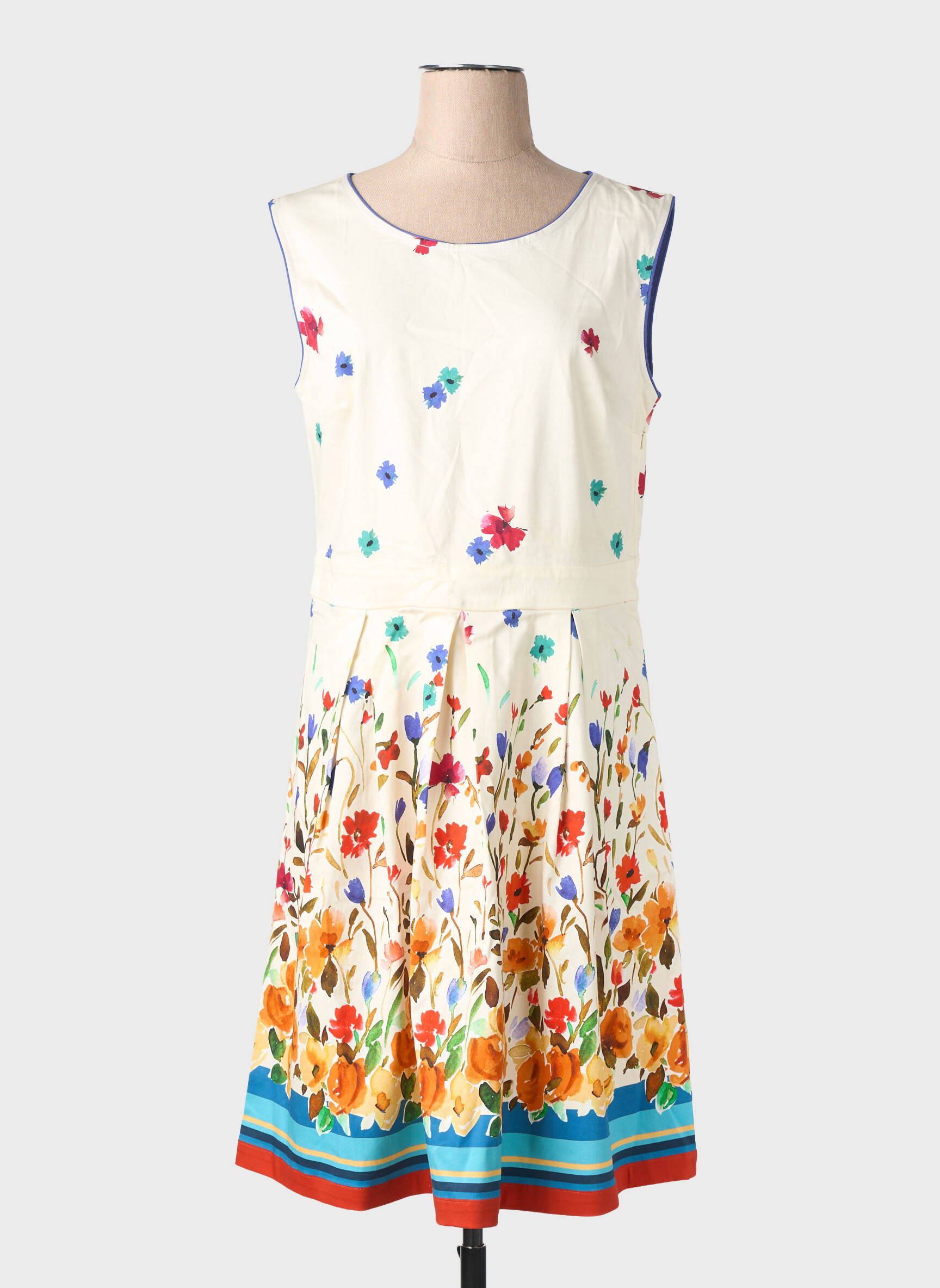 Robe mi-longue imprimé fantaisie sans manche beige LE PETIT BAIGNEUR femme