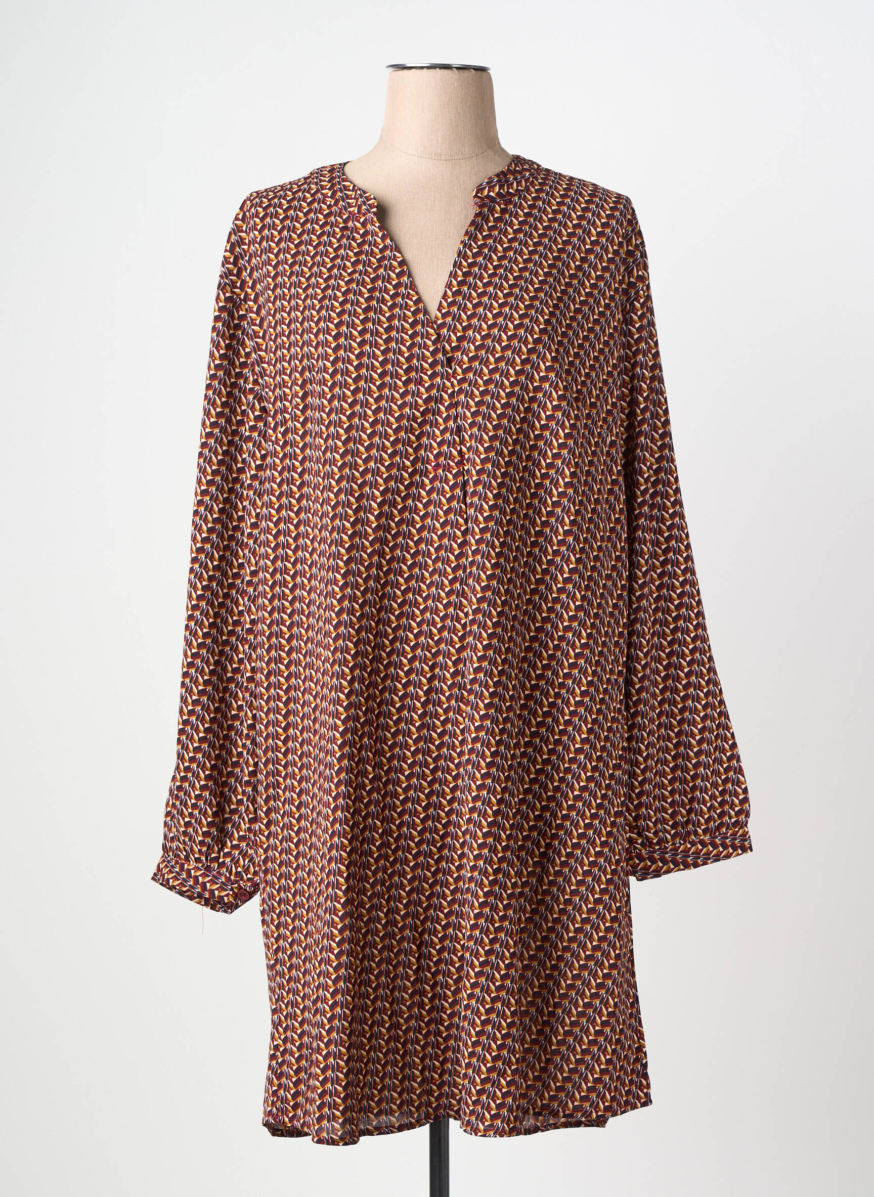 Robe courte coupe évasée manches longues marron CHRISTY femme