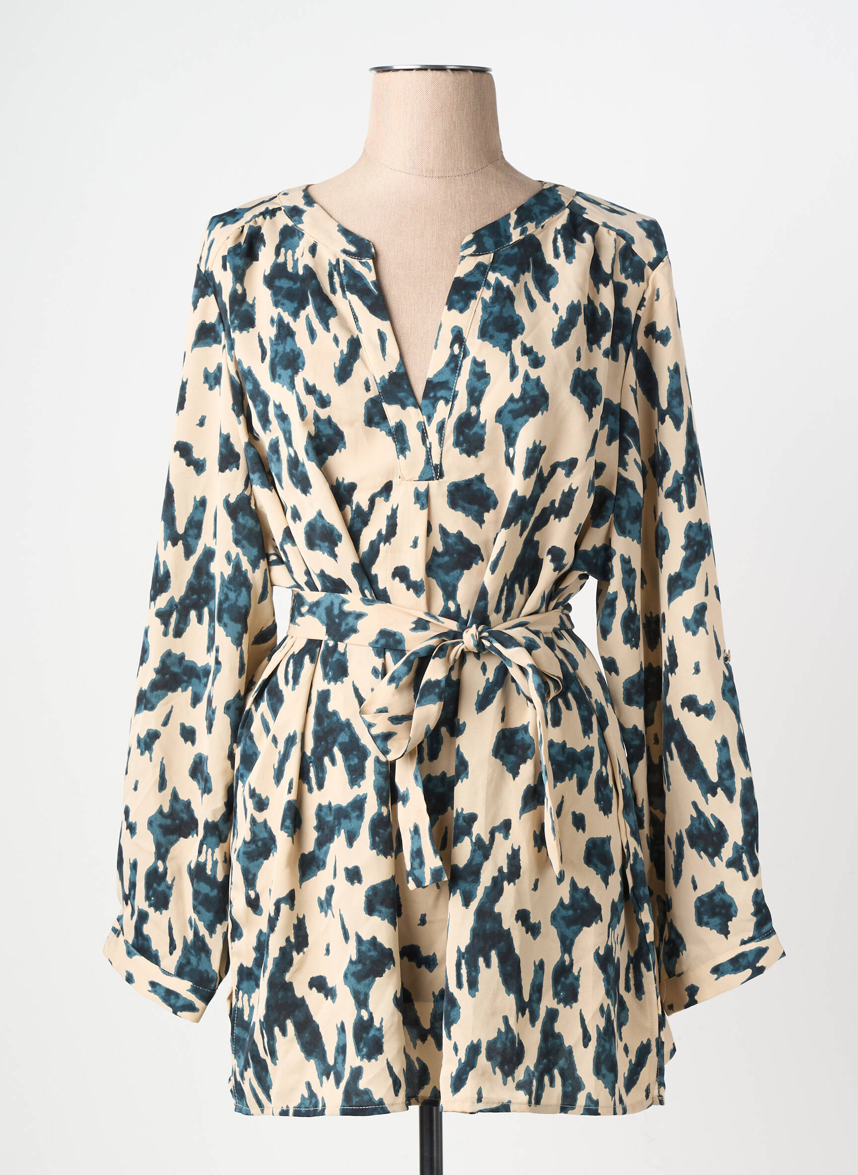 Robe courte coupe fluide manches longues vert AKOZ DE TOI femme