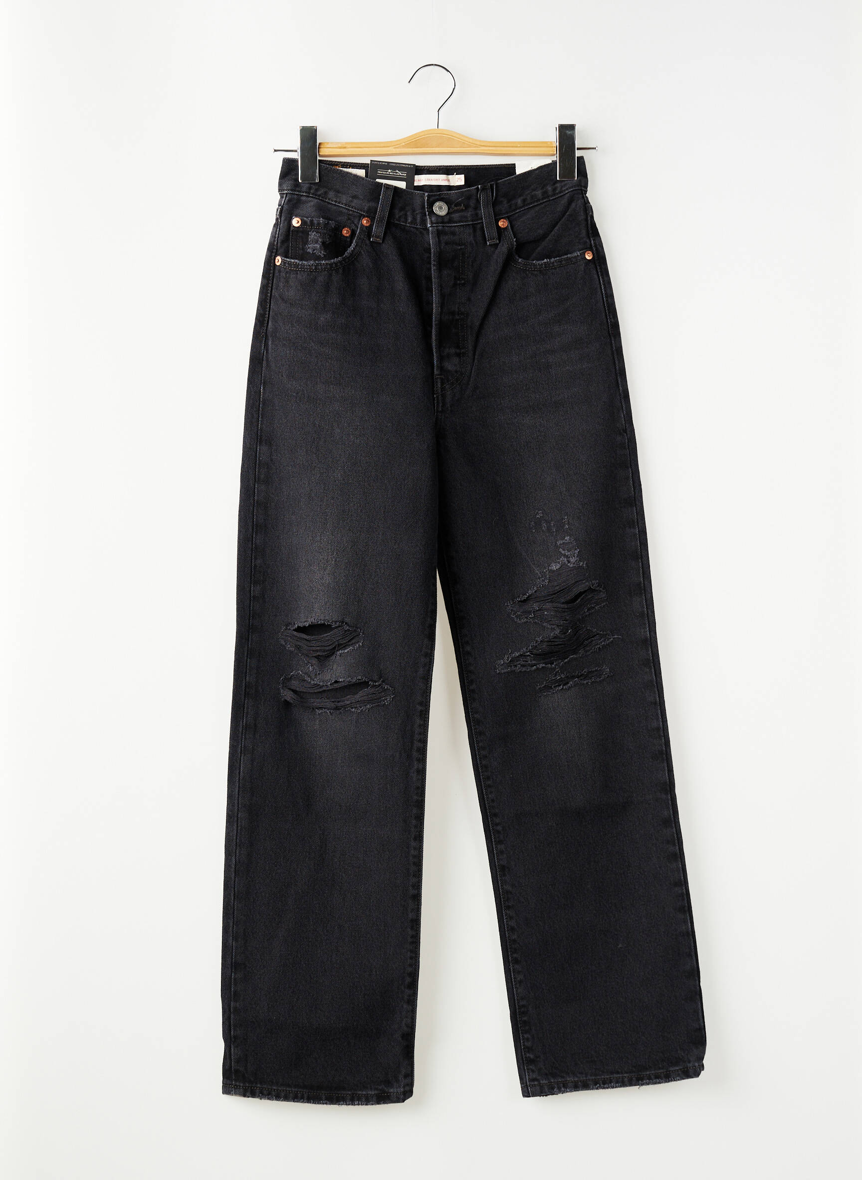 Jeans coupe droite effet usé délavé taille normale noir LEVI'S femme