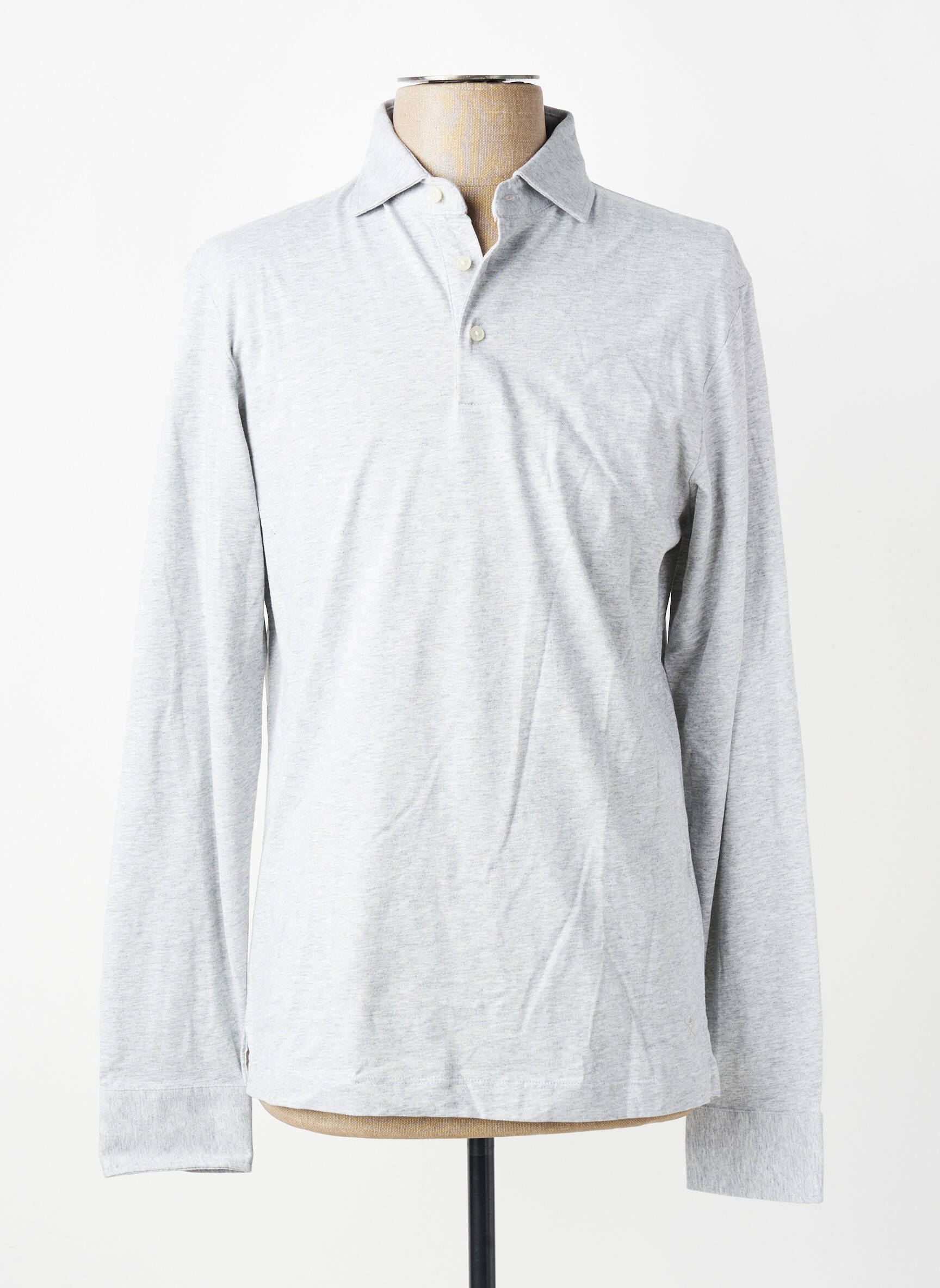 Polo tissage chiné manches longues gris HACKETT homme