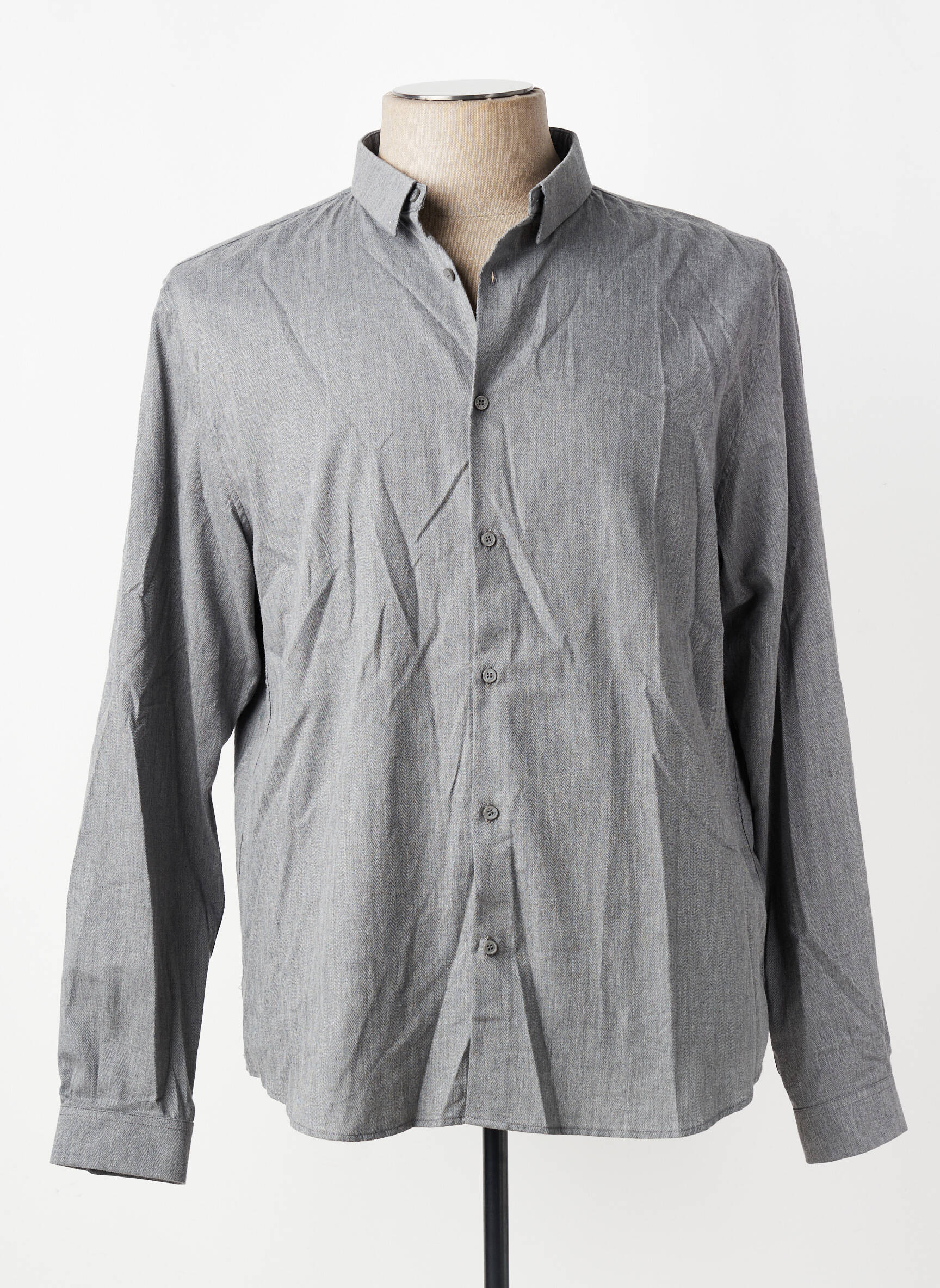 Chemise manches longues coupe cintrée gris IKKS homme