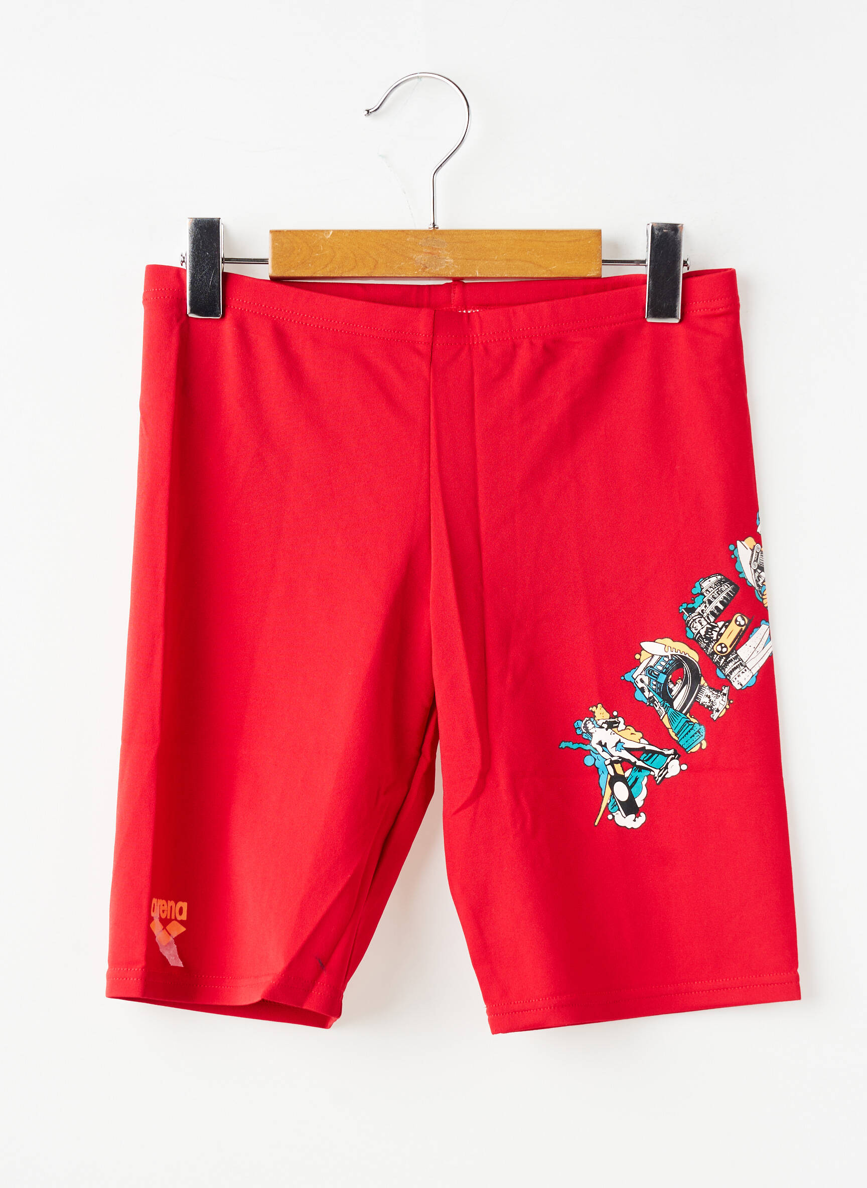 Short de bain effet matière satinée rouge ARENA garçon