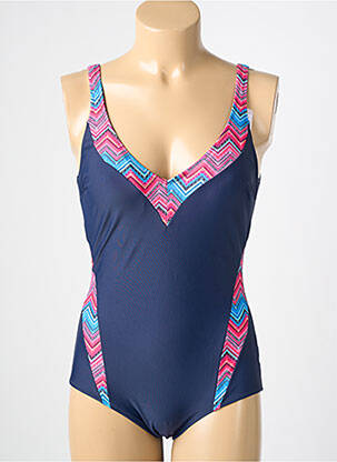 Maillot de bain 1 pièce effet matière satinée haut soutien-gorge moulé bleu DAMART femme