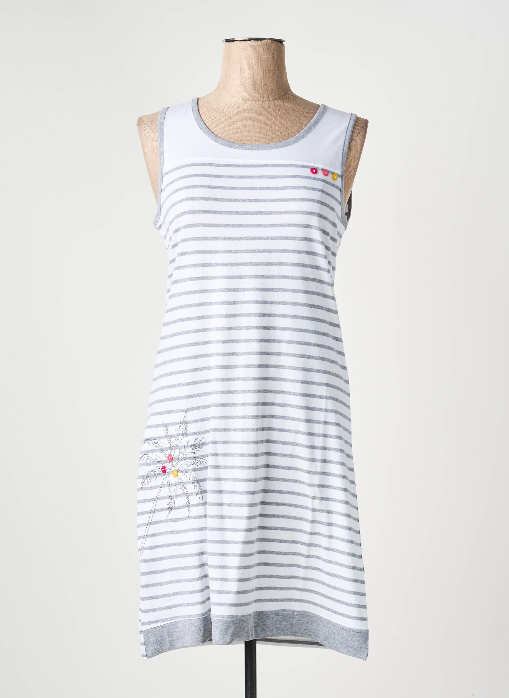 Chemise de nuit imprimé rayures blanc ROSE POMME femme