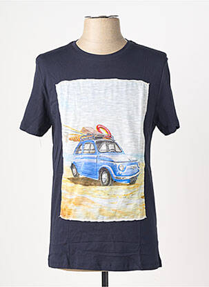 T-shirt broderie manches courtes bleu OAKS VALLEY homme