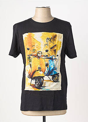 T-shirt broderie manches courtes noir OAKS VALLEY homme