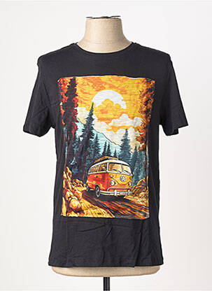 T-shirt broderie manches courtes noir OAKS VALLEY homme