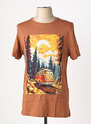 T-shirt broderie manches courtes marron OAKS VALLEY homme
