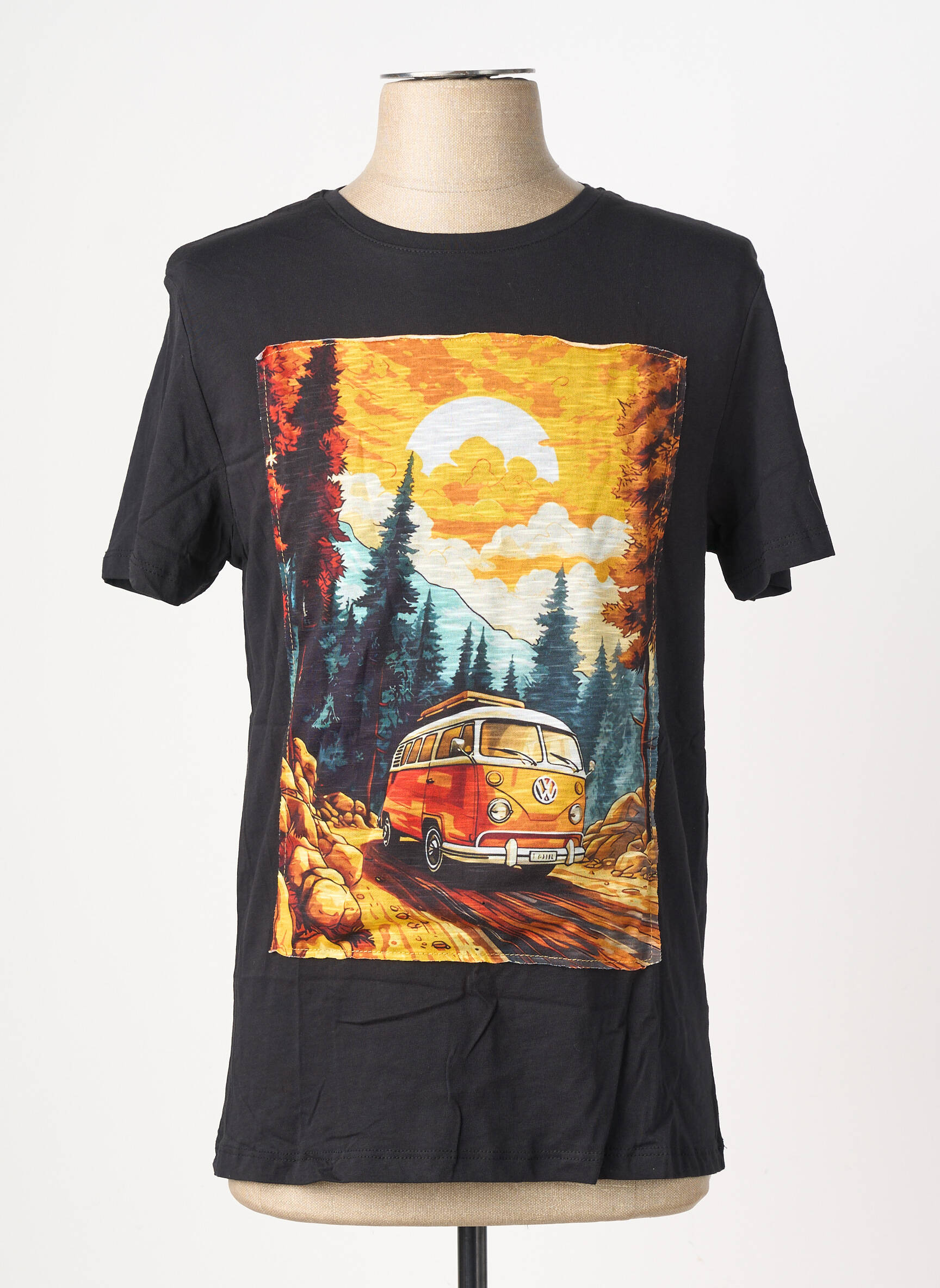 T-shirt broderie manches courtes noir OAKS VALLEY homme