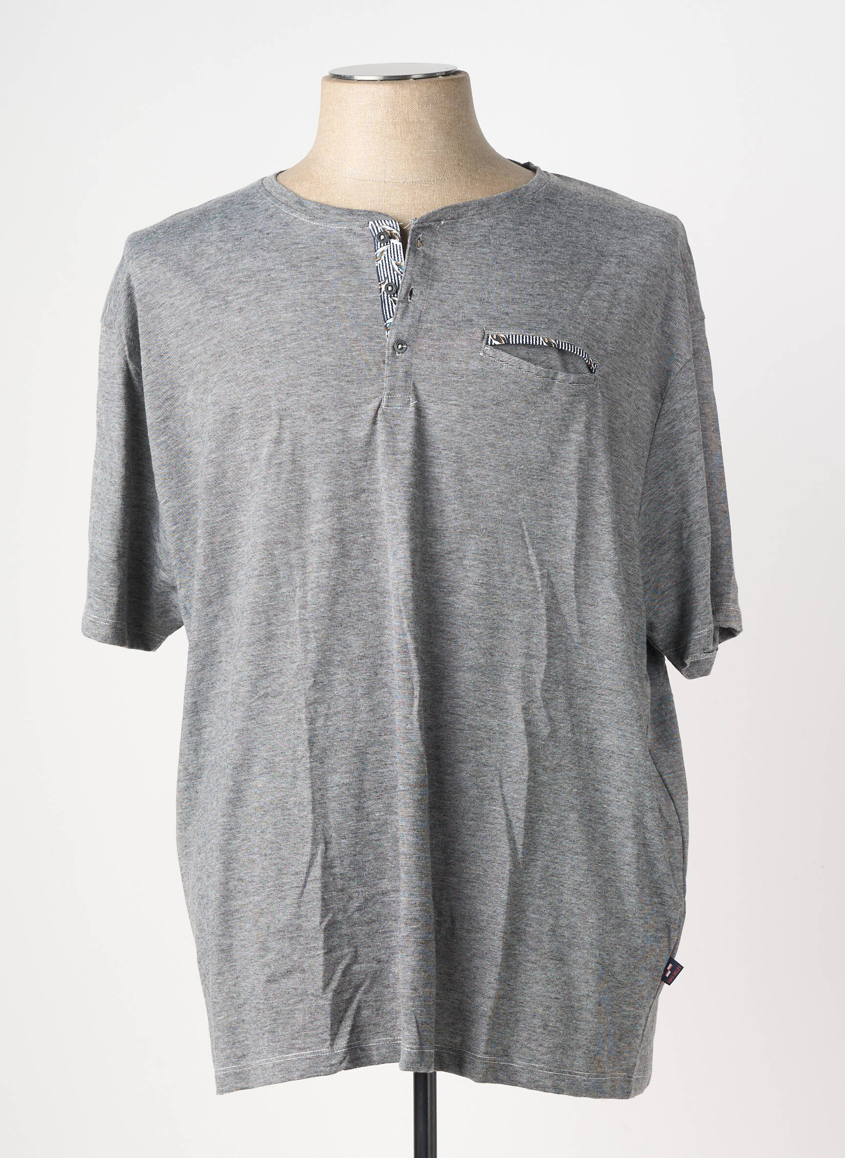 T-shirt col tunisien manches courtes gris OAKS VALLEY homme
