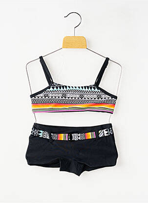 Maillot de bain 2 pièces effet matière satinée noir LAGON BLEU fille